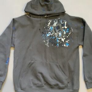 Men's Gray Hoodie with Blue Detroit Hoodie Accents